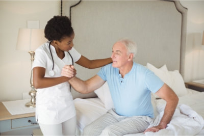 nurse taking care of a senior